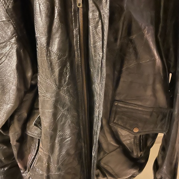 Leather jacket men, XXL, with collar, zipper and snaps. - Picture 6 of 14